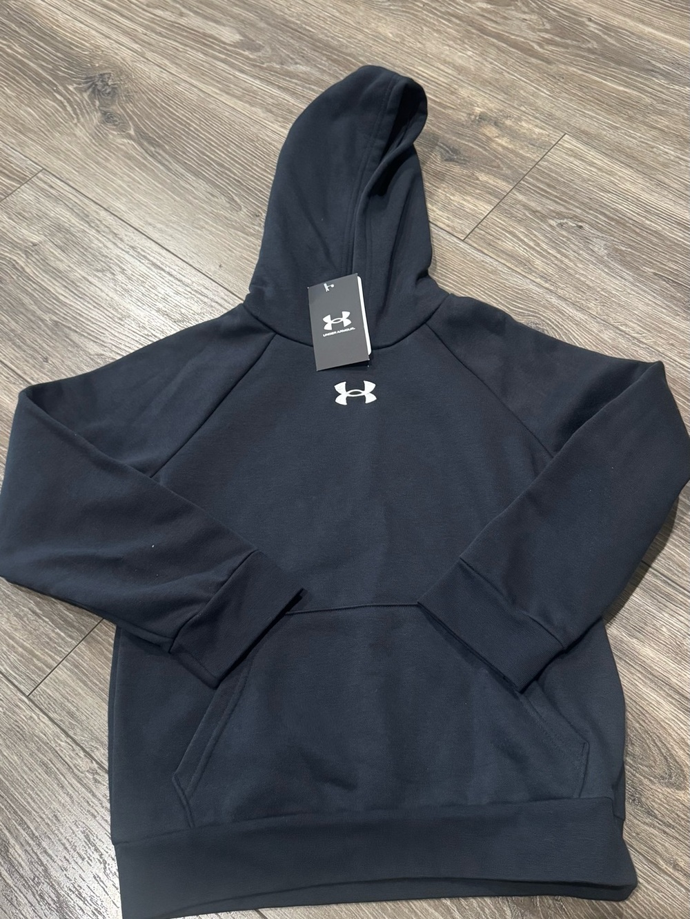 NWT Kids Under Armour Black Crewneck Hoodie with White Logo